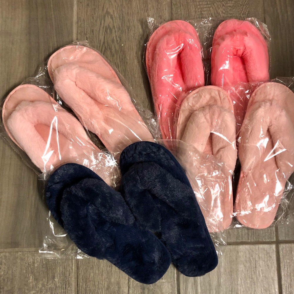 NWT 789 M L rose pink fluffy thong slides slippers - Picture 8 of 16